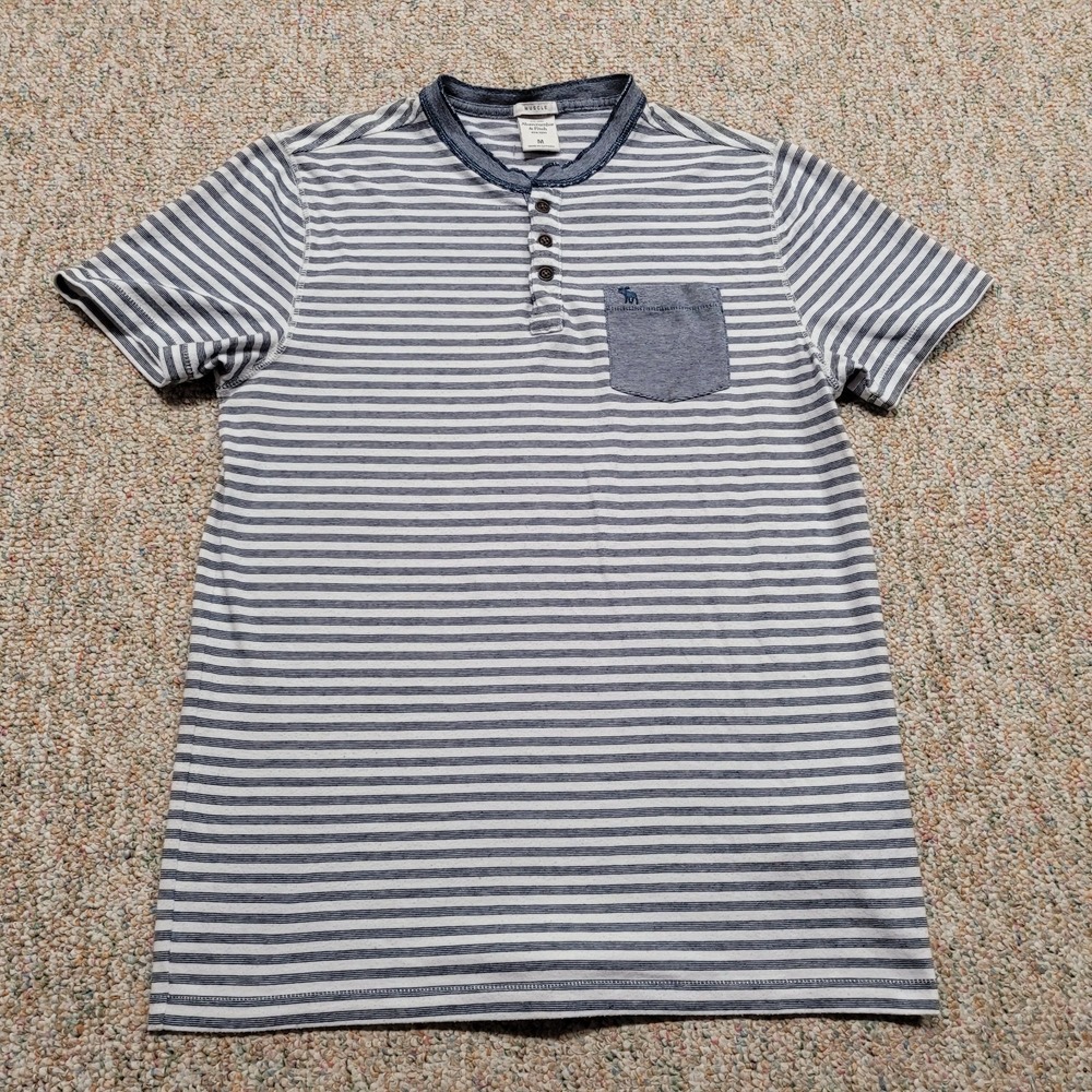 Abercrombie & Fitch Mens‎ Medium Blue Striped Henley Short Sleeve Casual Muscle